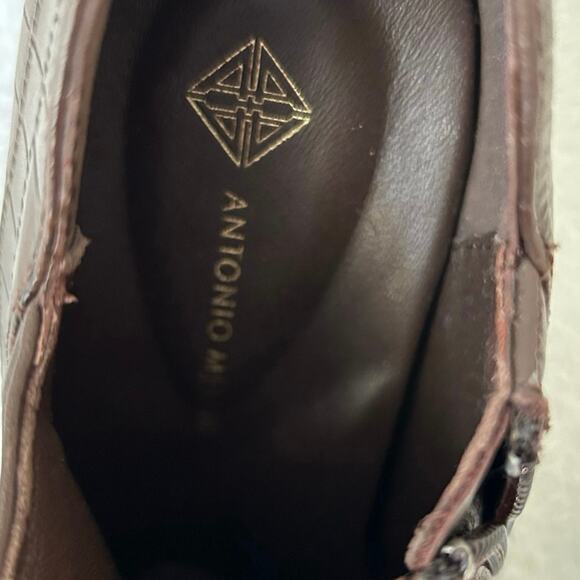 Antonio Melani Women Leather Brown Stiletto Booties Shoes Embossed Zip Up Size 9 - Picture 4 of 7